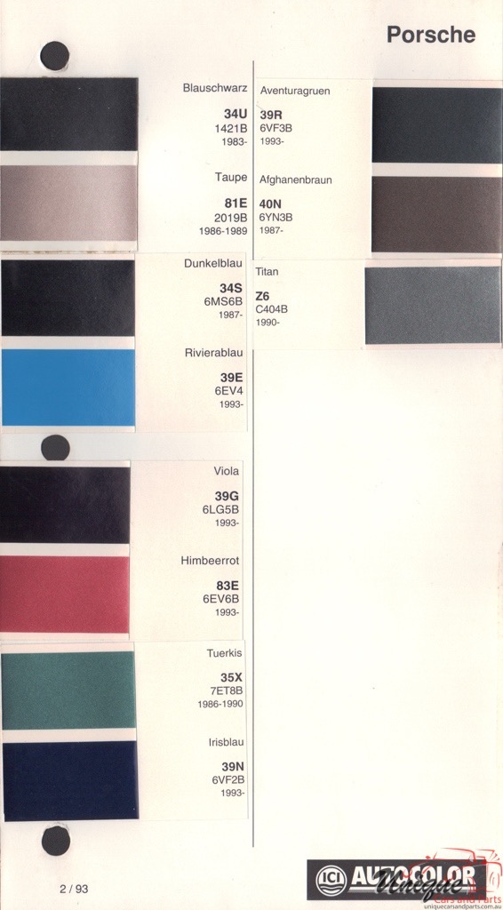 1983 - 1994 Porsche Paint Charts Autocolor